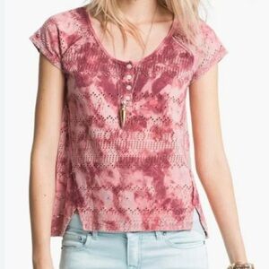 We The Free- Large-  Pink Tie-Dye Eyelet Blouse Cotton